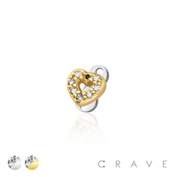 MULTI CZ HEART TOP AND BASE 316L SURGICAL STEEL DERMAL SET 